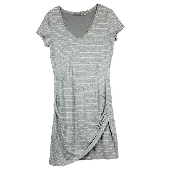 ATHLETA Central Stripe Ruched Mini Dress Short Sleeve Striped Athleisure Size M - Picture 3 of 12